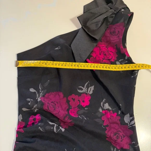 Jacob Black Spring Dress Feminine Elegance One Shoulder Pink Rose Print Asymmet - Picture 6 of 8